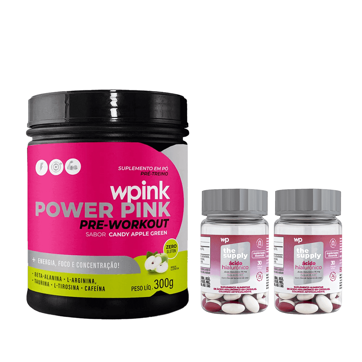 Super power pink de maçã verde - 300g + 2 ácidos hialurônico - wp