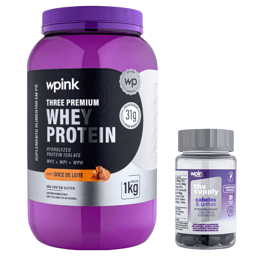 three premium whey protein doce de leite – 1 kg + cabelos e unhas - wp