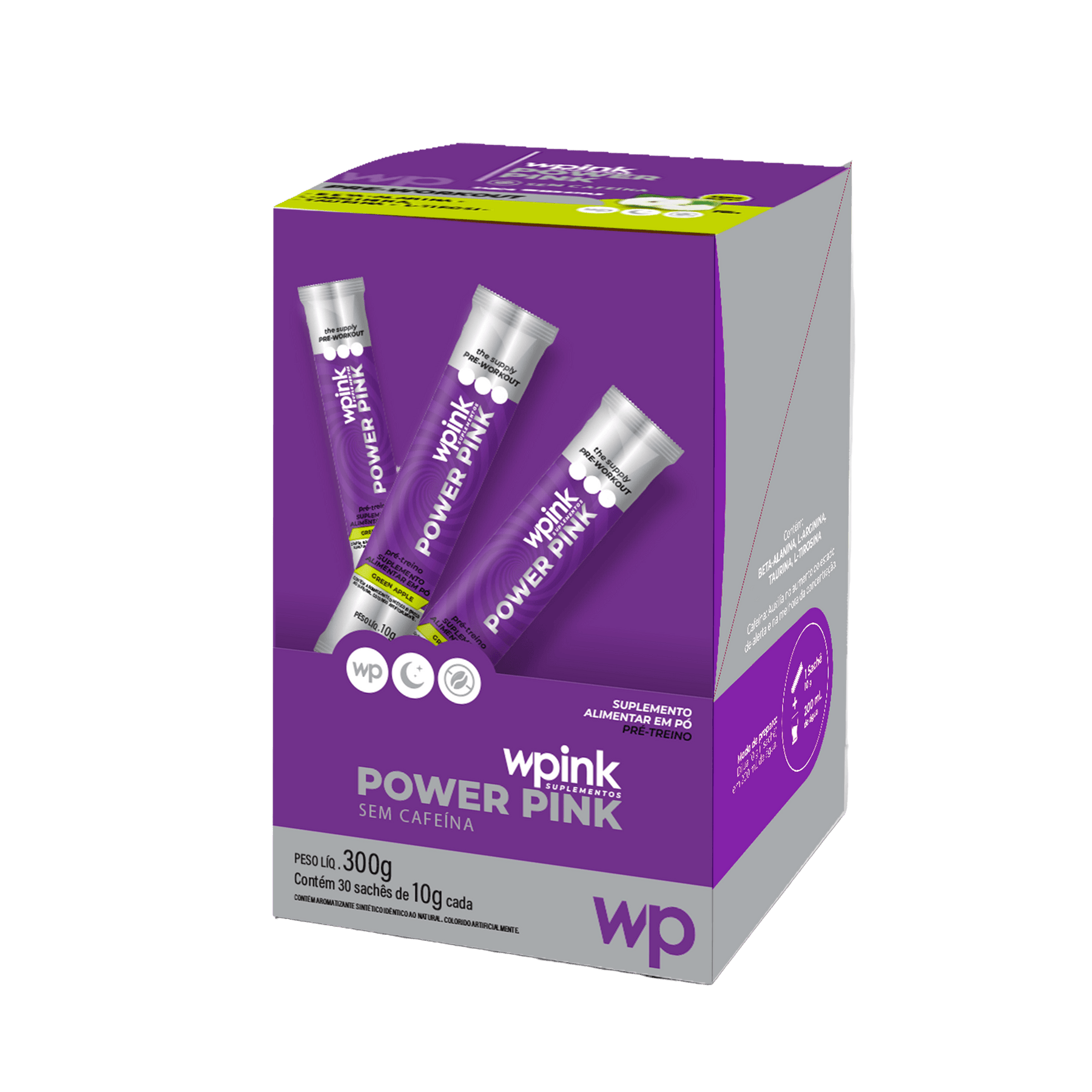 power pink sem cafeína de maçã verde - pré-treino - 300g - wp