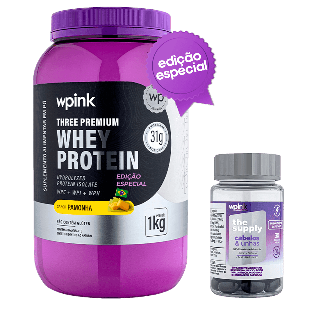 three premium whey protein pamonha 3W 1 kg + cabelos e unhas - wp
