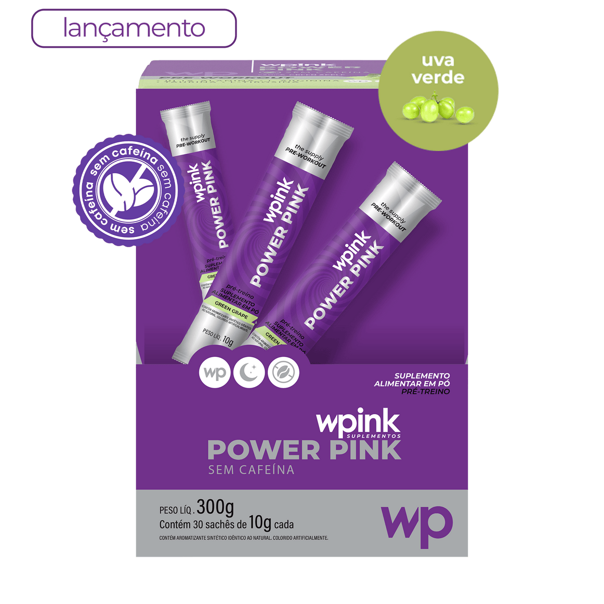 power pink sem cafeína de uva verde - pré-treino - 300g - wp